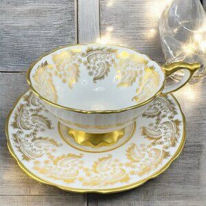 Royal Stafford Fine Porcelain China Teacup And Saucer England Heavy Gold Pattern